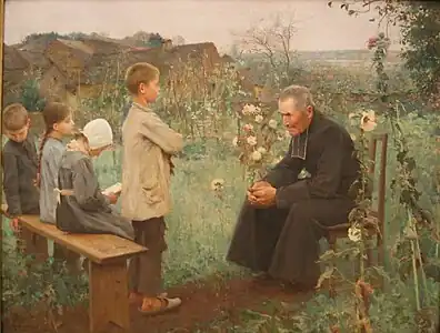 Jules-Alexis Muenier (1863-1942), La Leçon de catéchisme, 1890, huile sur toile.