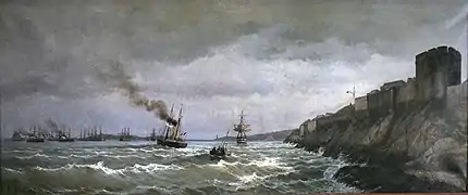 La rade de Brest et l'escadre cuirassée tableau de Michel Willenich