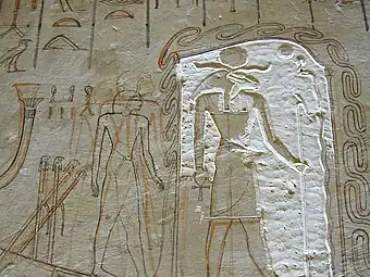 Tombe d'Horemheb, fin XVIIIe dynastie. Du dessin à la sculpture en bas-relief, travail inachevé. KV 57 Vallée des Rois