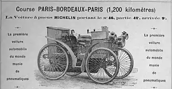 La voiture à pneus Michelin, no 46 arrivée 10e de la course.