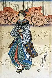 Estampe fin XIXe : Beauté en Kimono par Utagawa Yoshitora