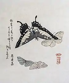 Surimono aux papillons par Kubo Shunman.