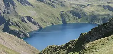 Lac Bleu depuis le col de Bareilles (26 août 2008).