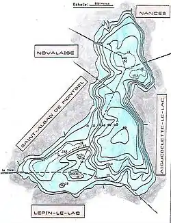 Carte bathumétrique du lac d'Aiguebelette (Delebecque, 1898).