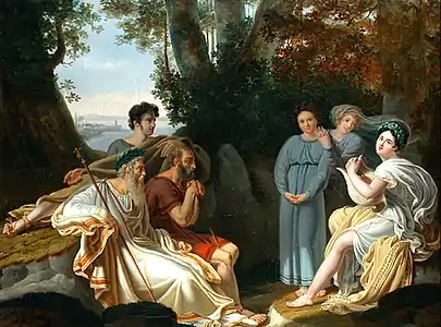 Homère aveugle et réduit à la mendicité ou Sappho chante pour Homère (1824), localisation inconnue.