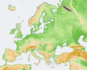 Carte de localisation de la chaîne de Timan.