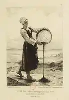 Jeune bretonne vannant du blé noir au bord de mer - 1874 - Gravure d'Auguste Laguillermie