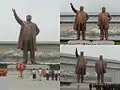 Changements apportés à la statue originale de Kim Il-sung (à gauche) et la statue initiale de Kim Jong-il (en haut à droite) puis après modification (en bas à droite).