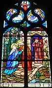 Chapelle Notre-Dame de Lambader : vitrail, les mystères du Rosaire, le 2e mystère joyeux (la Visitation).