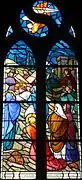 Chapelle Notre-Dame de Lambader : vitrail, les mystères du Rosaire, le 4e mystère douloureux (le Portement de Croix).