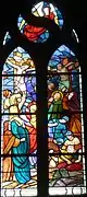 Chapelle Notre-Dame de Lambader : vitrail, les mystères du Rosaire, le 5e mystère douloureux (la Crucifixion).