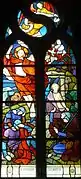 Chapelle Notre-Dame de Lambader : vitrail, les mystères du Rosaire, le 1er mystère glorieux (la Résurrection).
