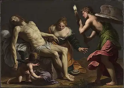 Alessandro Turchi, Lamentation sur le corps du Christ, c. 1645–50, 25 × 35 cm