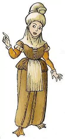 Costume d'Ascain du XVIIe siècle, coiffe "phallique" caractéristique.