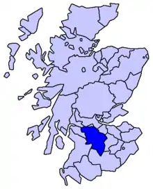 Carte situant l'ancien comté, au sud de l'Écosse.