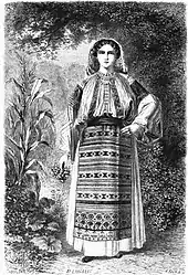 Une jeune paysanne valaque dessinée par Dieudonné Lancelot en 1860.