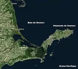 Vue satellitaire de la baie de Nemuro (Landsat).