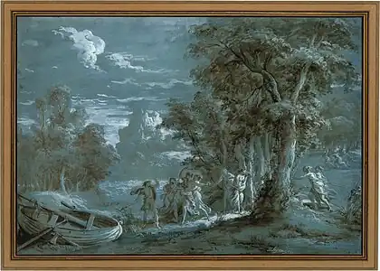 Paysage avec une scène de “Télémaque” de Fénelon (1780), dessin, New York, Metropolitan Museum of Art.