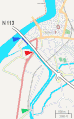 Pont de Langlois (rouge) et Pont Van Gogh (vert); Entrée du canal en 1888 (bleu).