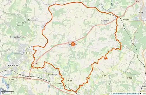 Carte en couleurs représentant les limites d'une commune.