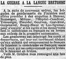 La lutte contre l'emploi de la langue bretonne par le clergé (journal La Croix du 25 novembre 1903).