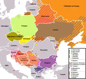 Distribution géographique contemporaine des langues slaves.