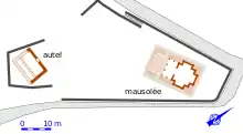 Plan figurant l'emplacement de monuments au sein d'un complexe.