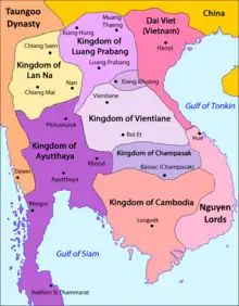 Asie du Sud-Est vers 1750, avec la principauté de Muang Phuan