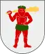 Armoiries de la province suédoise de Laponie, représentant un homme rouge vêtu d'habits verts et portant une masse jaune.