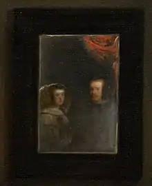 Détail du miroir avec l'image réfléchie de Philippe IV et Mariana.