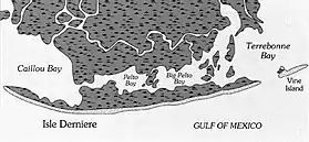 Cartographie de l'Isle Dernière en 1853(avant la fragmentation due à l'ouragan de 1856)