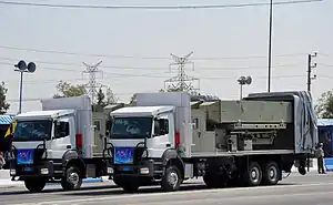 Tracteurs-érecteurs-lanceurs pour missiles Noor et Qader iraniens. Ils peuvent être camouflés en camions civils.