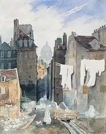 Rue de Bièvre au XIXe siècle : séchage du linge après la lessive.
