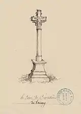 Dessin du calvaire du cimetière en 1878. (dessin d'Amédée Piette .