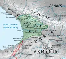 Carte montrant le royaume de Lazique, à l'est de la Méditerranée.