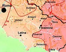 Carte de l'Italie centrale divisée en parties.