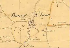 plan du bourg en 1833 ; détail du tableau d'assemblage du Plan cadastral, A.D de l'Allier.