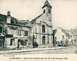 L'église Saint-Nicolas du Bourget après les combats des 28, 29 et 30 octobre 1870.