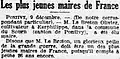 L'élection comme maire du Sourn d'Olivier Le Breton, l'un des plus jeunes maires de France (article du journal L'Ouest-Éclair du 10 décembre 1919).