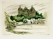 Château de Combourg, pointe-sèche, 14x20cm,  Émile Malo-Renault (1870-1938)