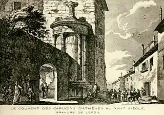 Entrée du couvent des capucins au XVIIIe siècle. Gravure de Julien-David Le Roy.