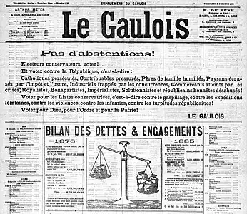Appel aux « électeurs conservateurs » (Le Gaulois, supplément du 2 octobre 1885).