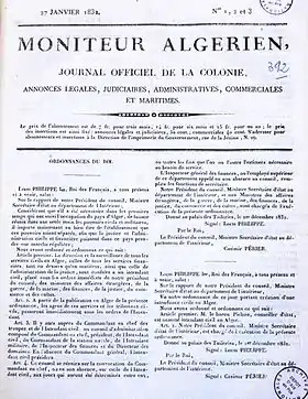 Le Moniteur algérien (27 janvier 1832).