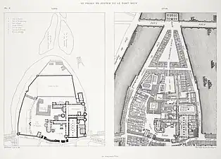 Les transformations de la pointe ouest de l'île de la Cité et du palais de la Cité entre 1380 et 1620, avec la construction du pont Neuf et de la place Dauphine.