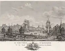 Le Port Vieux d’Honfleur vu du fond derrière les Écluses (1787-1789).