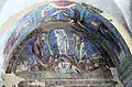 : la Transfiguration du Seigneur Porche occidental, fresques byzantines, la Transfiguration du Seigneur au mont Thabor avec les apôtres Pierre, Jacques et Jean, Moïse et Élie