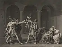 Le Serment des Horaces, d'après Jacques-Louis David.