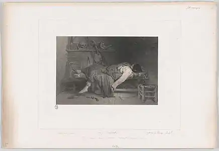 Le Suicide, lithographie d’après Decamps, imprimée par Bertauts.