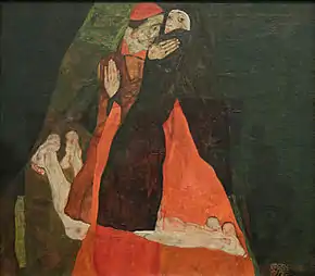Le cardinal et la none. En 1912, Egon Schiele sera condamné pour ses œuvres outrageantes aux bonnes mœurs ; une centaine de ses peintures, majoritairement des nus, sont confisquées par le tribunal départemental.