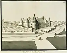 Le château par René-Louis de Voyer (dessin lavé à l'encre de Chine).